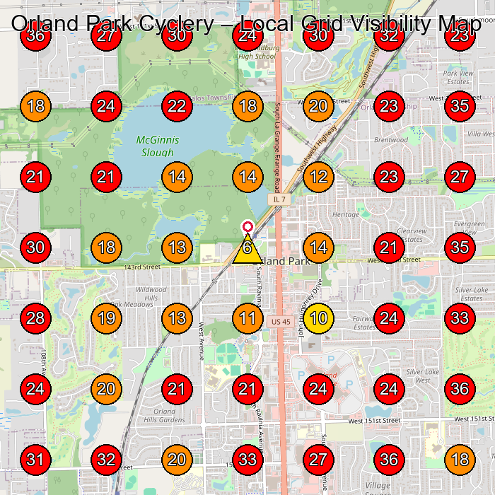 Orland Park Cyclery GeoGrid visibility map for Beauty Salon in New Lenox